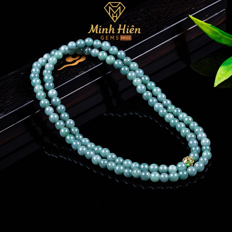 Vòng cổ 108 hạt Ngọc Phỉ Thúy Lam Thủy tự nhiên loại A 6mm 8 108hatlamthuy