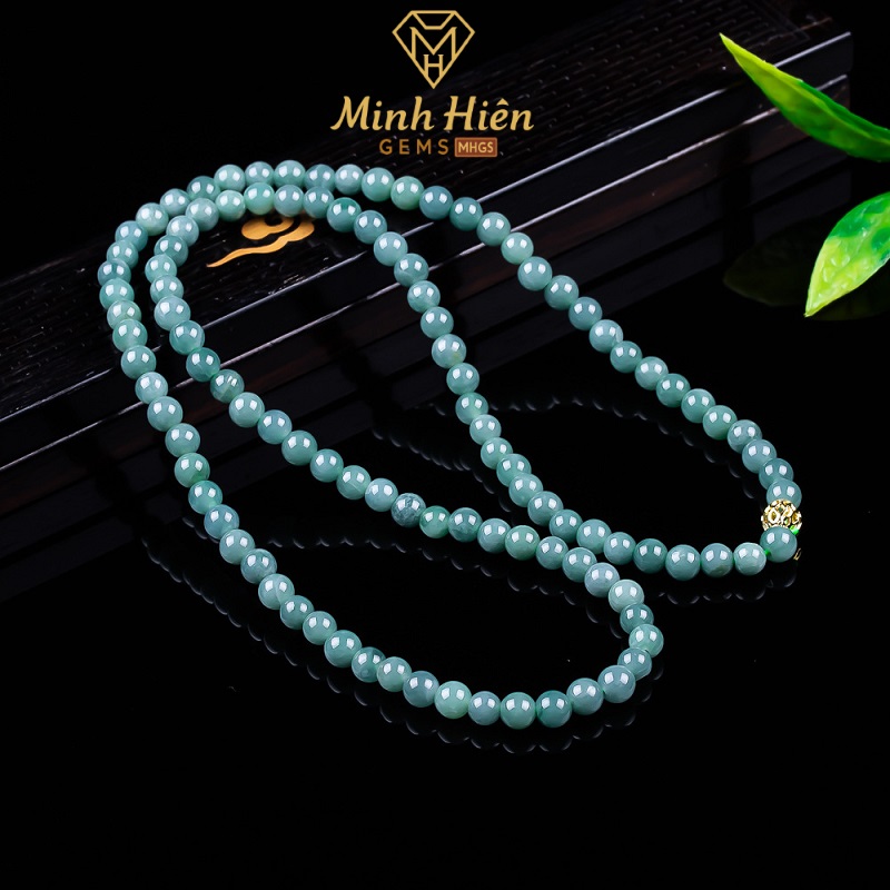Vòng cổ 108 hạt Ngọc Phỉ Thúy Lam Thủy tự nhiên loại A 6mm 10 108hatlamthuy2