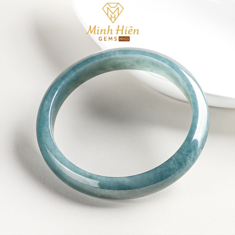Vòng tay Bản Hẹ Nguyên Khối Ngọc Phỉ Thúy Lam Thủy A 11mm