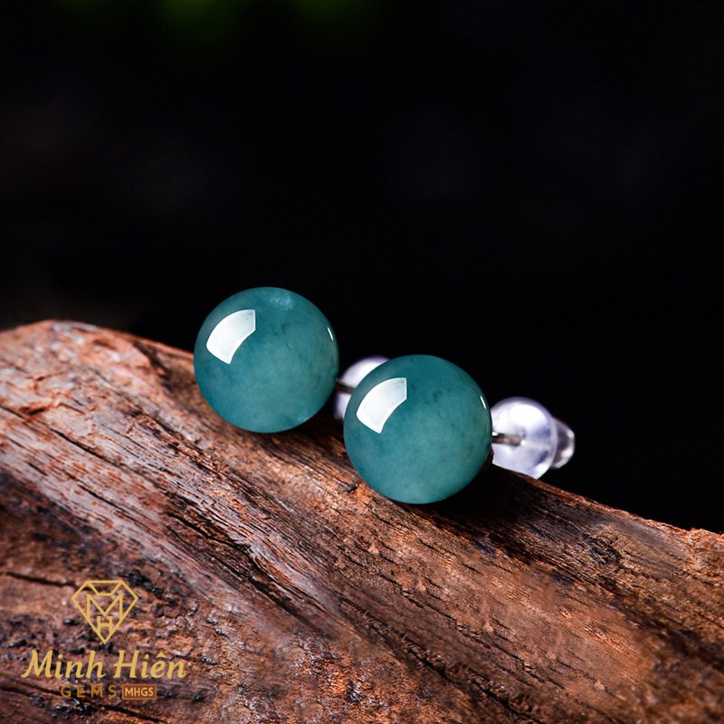 Hoa tai Hạt Tròn Ngọc Phỉ Thúy Lam Thủy A 8mm – Bạc S925 10 hattronlamthuy2