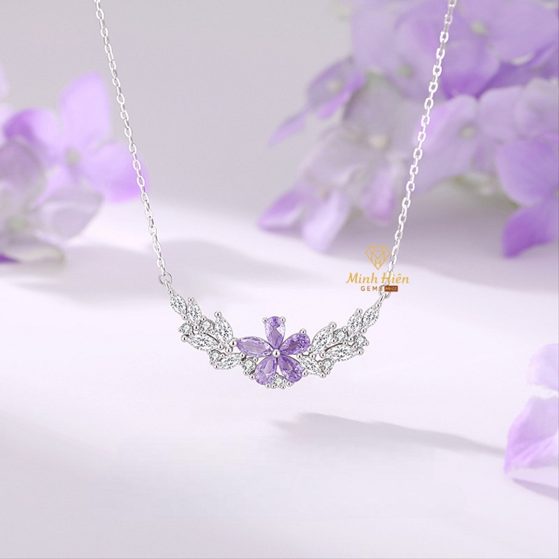 Dây chuyền Nụ Cười Hoa Tử Đằng đá CZ tím - Bạc S925 38 hoatudang mau1