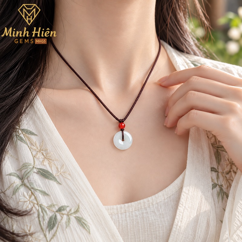 Alternative view of Vòng cổ Khấu Bình An Ngọc Phỉ Thúy Myanmar Trắng A 22mm