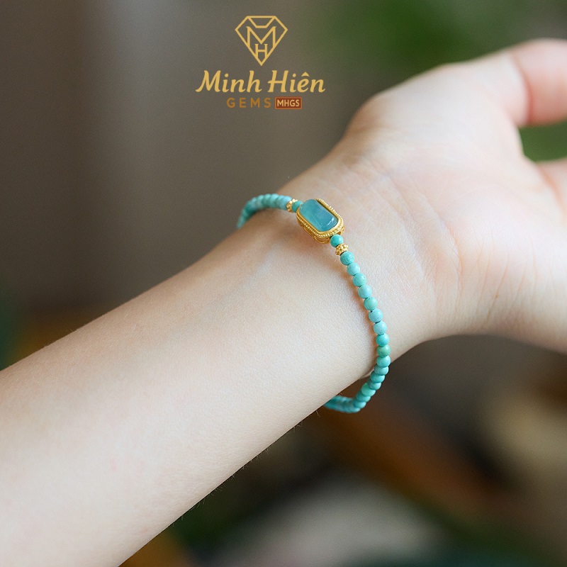 Vòng tay đá Lam Ngọc Turquoise tự nhiên size 3mm - Bạc S925 43 lamngocturquoise mau1