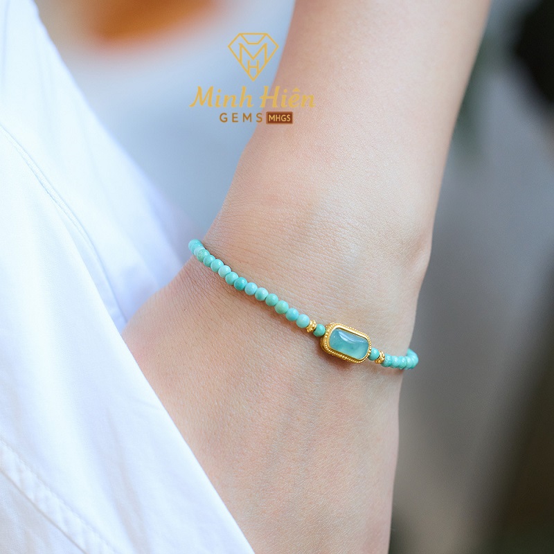 Vòng tay đá Lam Ngọc Turquoise tự nhiên size 3mm - Bạc S925 42 lamngocturquoise2
