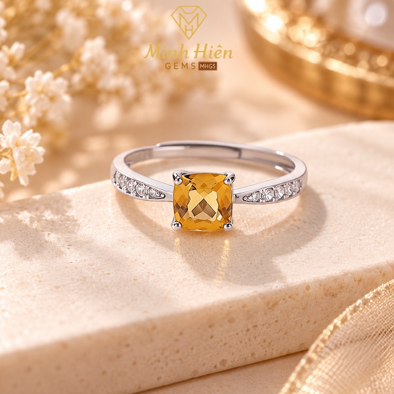 Nhẫn nữ Mặt Đá Vuông Thạch Anh Vàng tự nhiên – Bạc S925 17 nhanvuongthachanhvang2