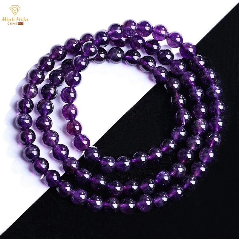 Vòng tay đá Thạch Anh Tím tự nhiên quấn 3 vòng size 6mm 50 timdam