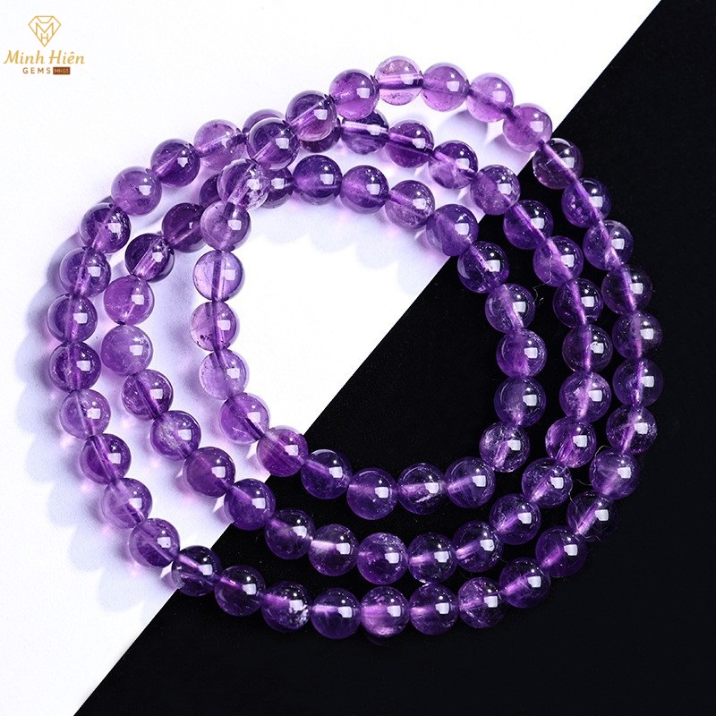 Vòng tay đá Thạch Anh Tím tự nhiên quấn 3 vòng size 6mm 49 timtrung