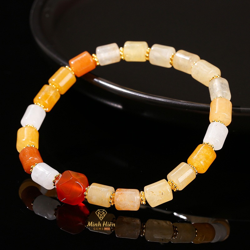 Vòng tay đá Hoàng Ngọc tự nhiên mix Mã Não Đỏ size 6mm 12 topazvang2