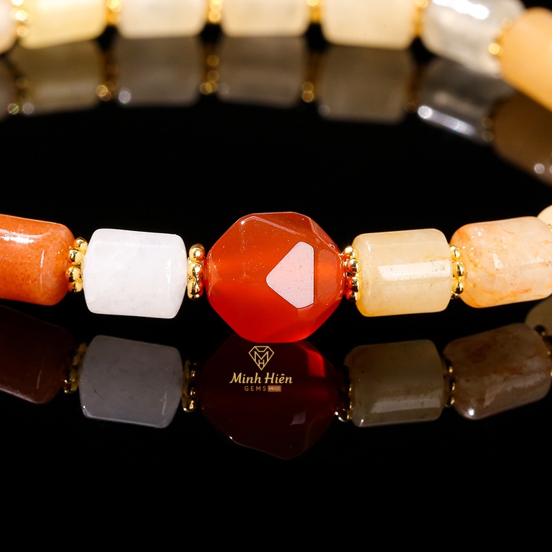 Vòng tay đá Hoàng Ngọc tự nhiên mix Mã Não Đỏ size 6mm 13 topazvang3