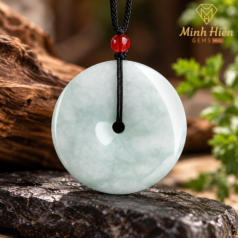 Vòng cổ Khấu Bình An Ngọc Phỉ Thúy Myanmar Xanh Trắng A 40mm