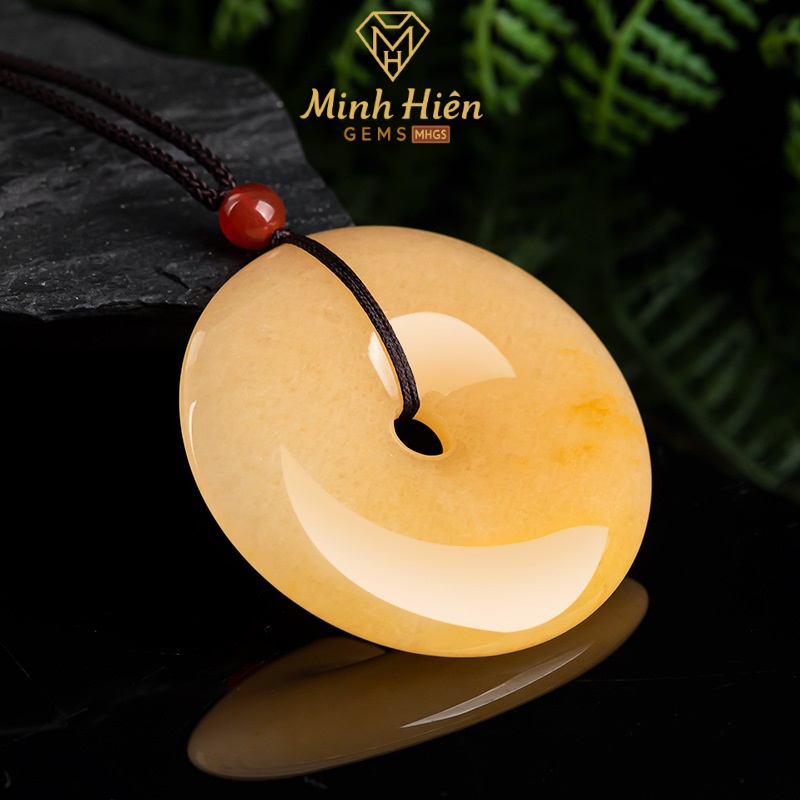 Vòng cổ Khấu Bình An Đá Quartzite Jade vàng nhạt tự nhiên 50mm 9 vckhaungocthachanh2